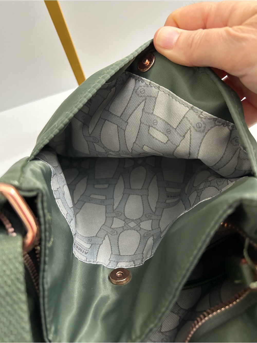 Aimee Kestenberg - Tyler Nylon Olive Green Crossbody with Rose Gold Hardware - Picture 12 of 13